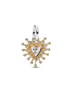 Charm colgante “Corazón Radiante Doble” en plata 925 y baño de oro 14 k – Colección Moments