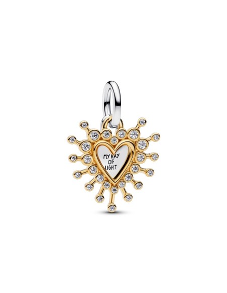 Charm colgante “Corazón Radiante Doble” en plata 925 y baño de oro 14 k – Colección Moments