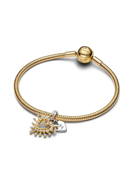 Charm colgante “Corazón Radiante Doble” en plata 925 y baño de oro 14 k – Colección Moments