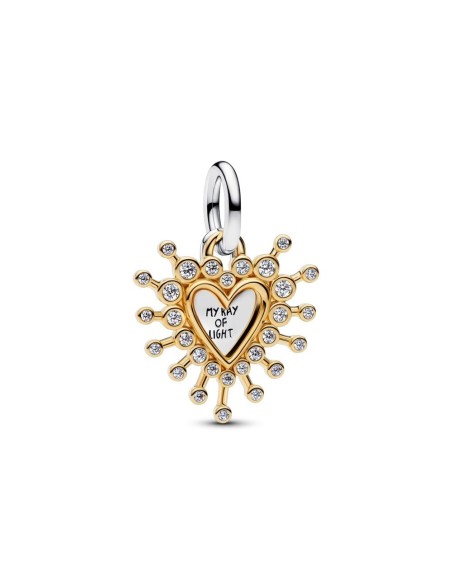 Charm colgante “Corazón Radiante Doble” en plata 925 y baño de oro 14 k – Colección Moments
