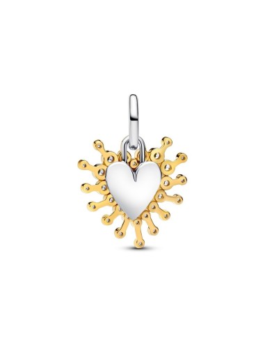 Charm colgante “Corazón Radiante Doble” en plata 925 y baño de oro 14 k – Colección Moments