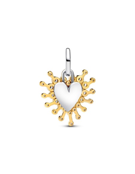 Charm colgante “Corazón Radiante Doble” en plata 925 y baño de oro 14 k – Colección Moments
