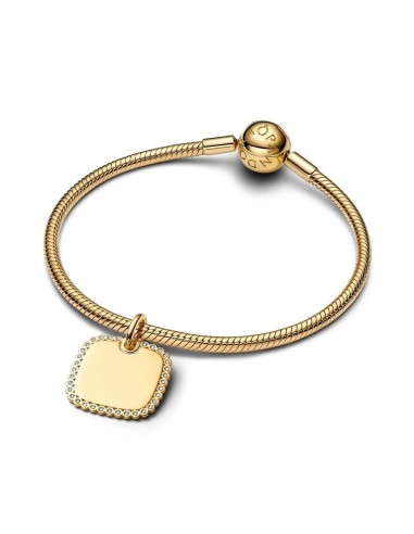 Colgante cuadrado grabable en baño de oro 14 k con circonitas – minimalista y personalizable
