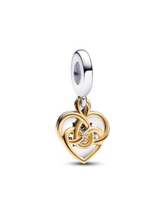  Charm Colgante Doble en plata de ley, con un recubrimiento en oro de 14k y un diamante sintético creado en laboratorio Grabable