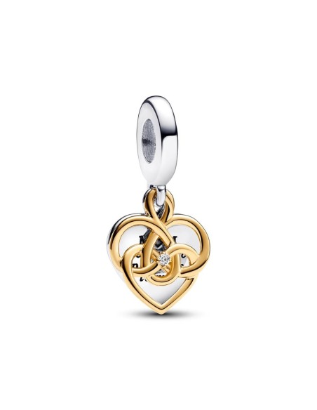  Charm Colgante Doble en plata de ley, con un recubrimiento en oro de 14k y un diamante sintético creado en laboratorio Grabable