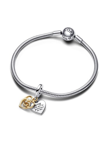  Charm Colgante Doble en plata de ley, con un recubrimiento en oro de 14k y un diamante sintético creado en laboratorio Grabable
