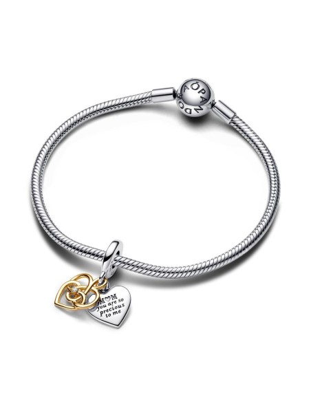  Charm Colgante Doble en plata de ley, con un recubrimiento en oro de 14k y un diamante sintético creado en laboratorio Grabable