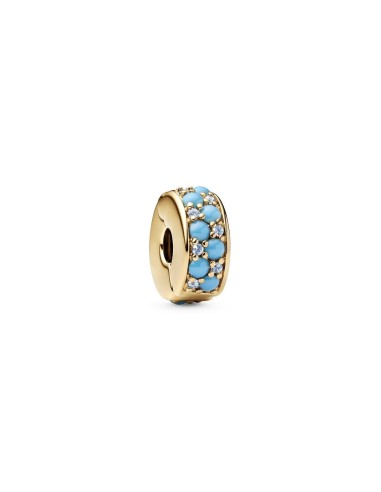 Charm de Clip Azul Agua con Cristales y Baño de Oro de 14k – Pandora Moments