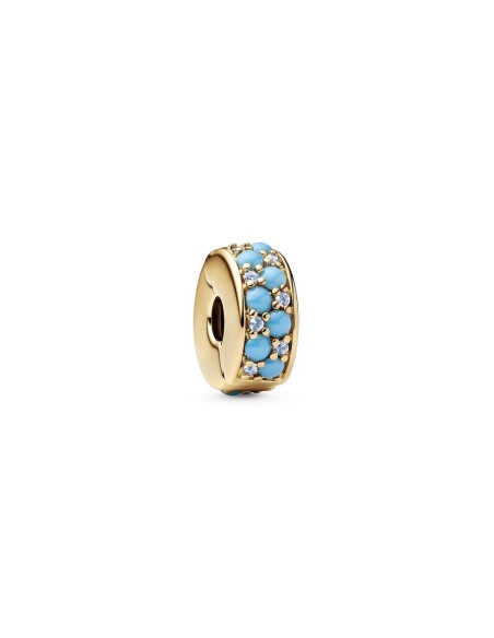 Charm de Clip Azul Agua con Cristales y Baño de Oro de 14k – Pandora Moments