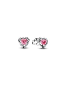 Pendientes Corazón Rosa Elevado en Plata de Ley | Pandora Oficial 2