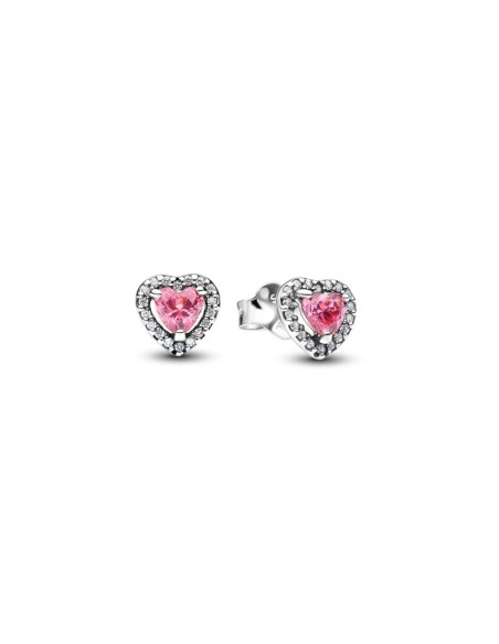 Pendientes Corazón Rosa Elevado en Plata de Ley | Pandora Oficial