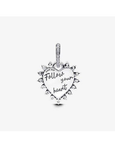 Charm Colgante Flecha y Corazón Giratorio de Pandora en Plata de Ley con Corazón Rojo Opalescente
