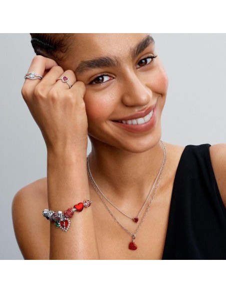 Charm de Plata Rosa en Flor con Cristales Rojos | Pandora