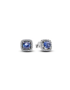 Pendientes de botón en plata de ley Halo Azul Cuadrado Brillante | Pandora Oficial 2