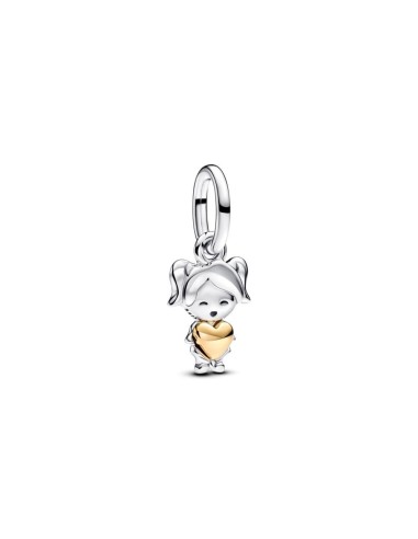Charm Colgante en plata de ley y con un recubrimiento en oro de 14k Niña Feliz | Pandora Oficial