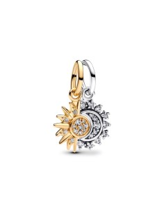 Charm Colgante Divisible en plata de ley con recubrimiento en oro de 14k Sol y Luna | Pandora Oficial 2