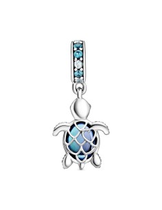 Charm Tortuga Marina colgante d eplata con cristal azul agua, verde helado y vidrio Murano Pavo Real 2