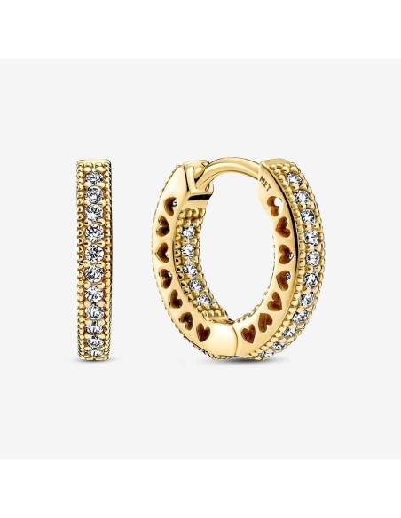 Pendientes de Aro Corazón Pavé en Baño de Oro de 14k de Pandora