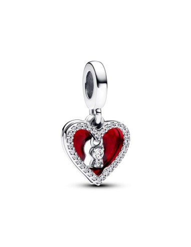 Charm Colgante Doble en plata de ley Corazón Rojo y Cerradura