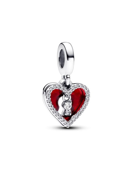Charm Colgante Doble en plata de ley Corazón Rojo y Cerradura
