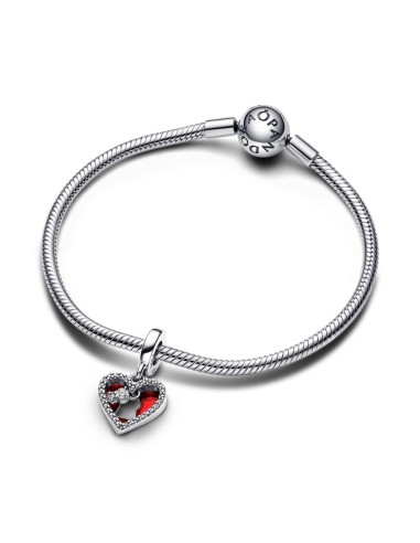 Charm Colgante Doble en plata de ley Corazón Rojo y Cerradura