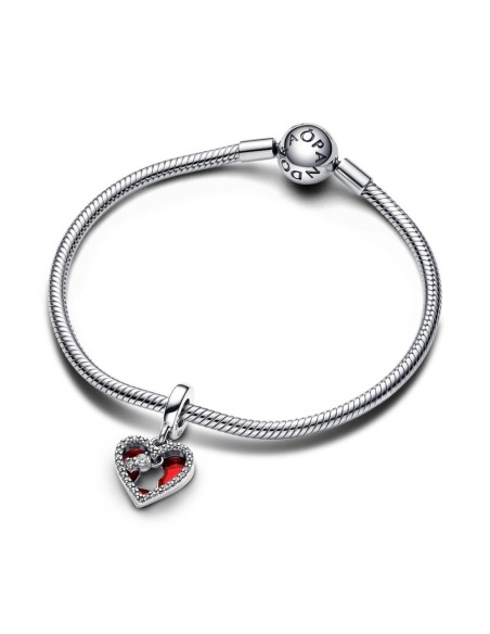 Charm Colgante Doble en plata de ley Corazón Rojo y Cerradura
