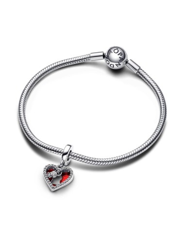 Charm Colgante Doble en plata de ley Corazón Rojo y Cerradura