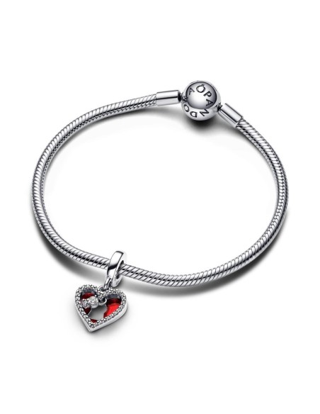 Charm Colgante Doble en plata de ley Corazón Rojo y Cerradura