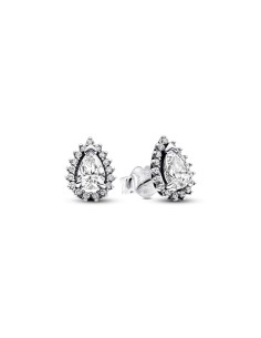 Pendientes de botón en plata de ley Halo Brillante Corte Pera​ 2
