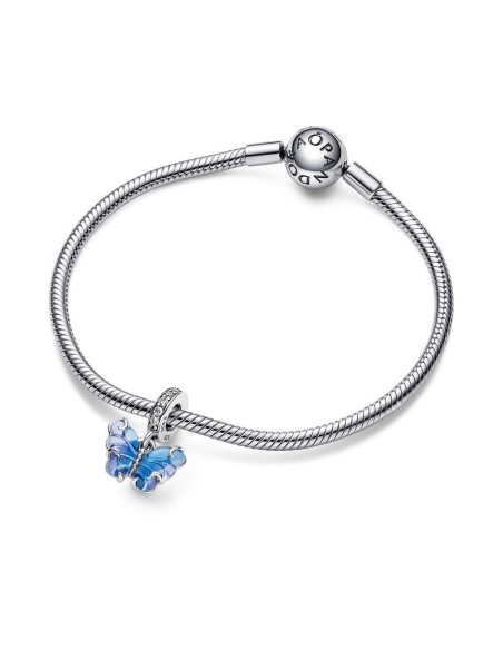 Charm Colgante de Cristal de Murano en plata de ley Mariposa Azul Pandora