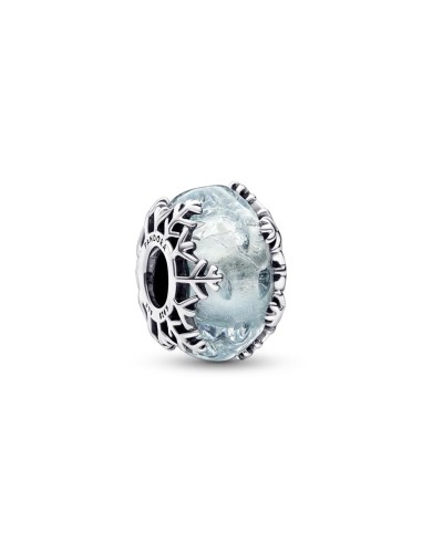 Charm de cristal de Murano en plata de ley Copo de Nieve Azul Invernal