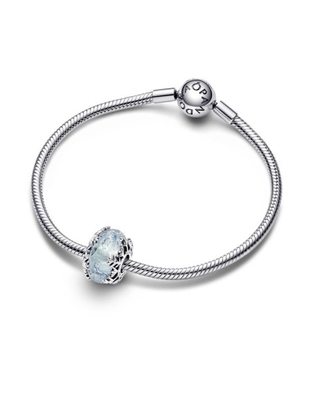 Charm de cristal de Murano en plata de ley Copo de Nieve Azul Invernal