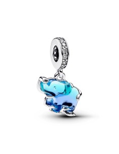 Charm Colgante de Cristal de Murano Azul en plata de ley Elefante Pandora