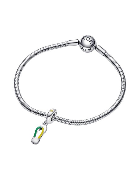 Charm Pandora colgante Flip-Flop de plata de ley con circonita cúbica amarilla, esmalte verte y amarillo
