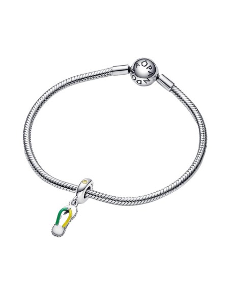 Charm Pandora colgante Flip-Flop de plata de ley con circonita cúbica amarilla, esmalte verte y amarillo