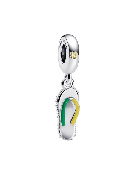Charm Pandora colgante Flip-Flop de plata de ley con circonita cúbica amarilla, esmalte verte y amarillo