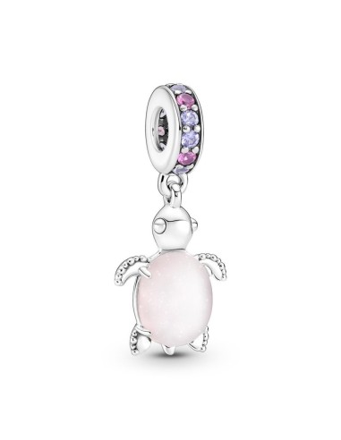 Charm Colgante en plata de ley Tortuga Marina Cristal de Murano Rosa