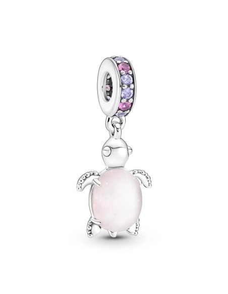 Charm Colgante en plata de ley Tortuga Marina Cristal de Murano Rosa