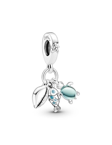 Charm Colgante Triple en plata de ley Pez, Tortuga Marina & Concha 