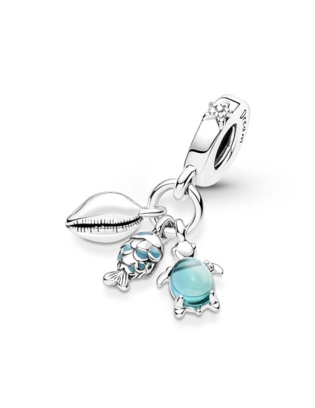 Charm Colgante Triple en plata de ley Pez, Tortuga Marina & Concha 