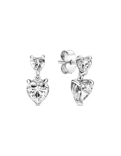 Pendientes de botón en plata de ley Doble Corazón Brillante 2