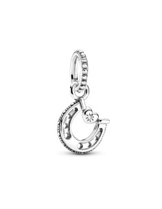 colgante de plata de herradura y corazón con Zirconia cúbica transparente
