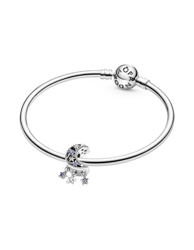 Charm de plata de ley Estrella & Luna creciente con cristales azules y circonitas cúbicas transparesntes