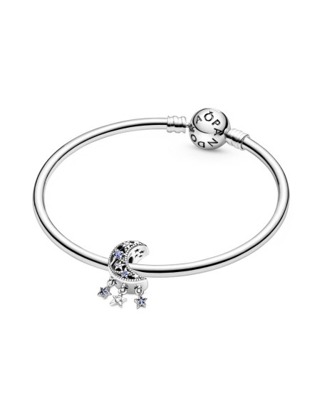 Charm de plata de ley Estrella & Luna creciente con cristales azules y circonitas cúbicas transparesntes