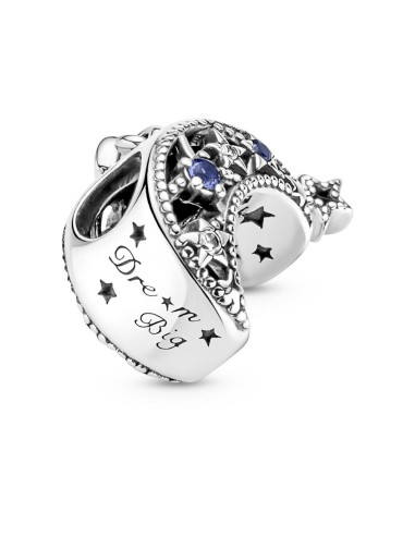 Charm de plata de ley Estrella & Luna creciente con cristales azules y circonitas cúbicas transparesntes