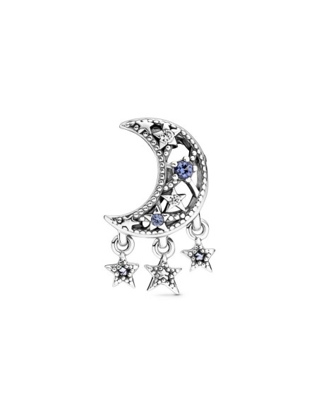 Charm de plata de ley Estrella & Luna creciente con cristales azules y circonitas cúbicas transparesntes