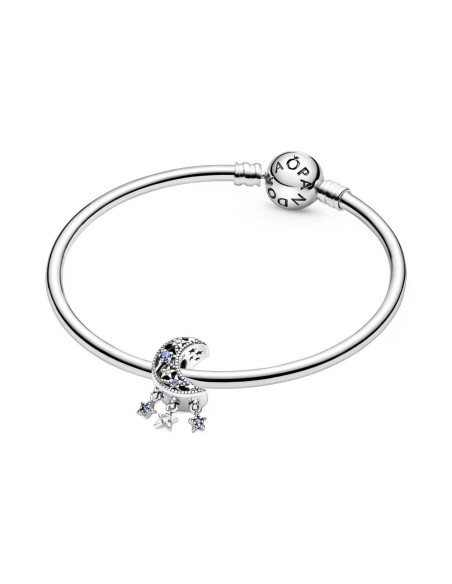 Charm de plata de ley Estrella & Luna creciente con cristales azules y circonitas cúbicas transparesntes