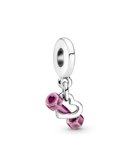 Charm colgante Dumbbell de plata de ley con esmalte rosa transparente Mancuerna