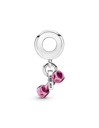 Charm colgante Dumbbell de plata de ley con esmalte rosa transparente Mancuerna