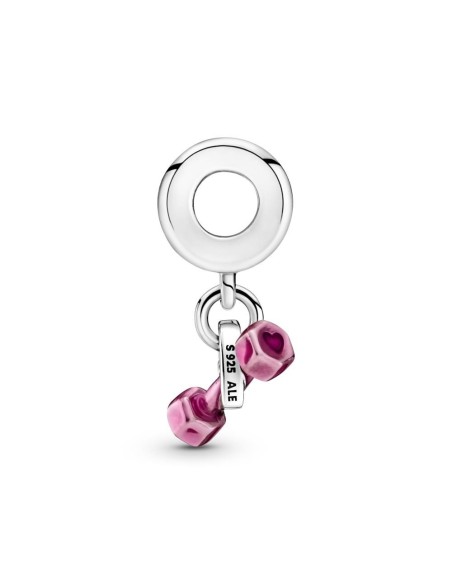 Charm colgante Dumbbell de plata de ley con esmalte rosa transparente Mancuerna
